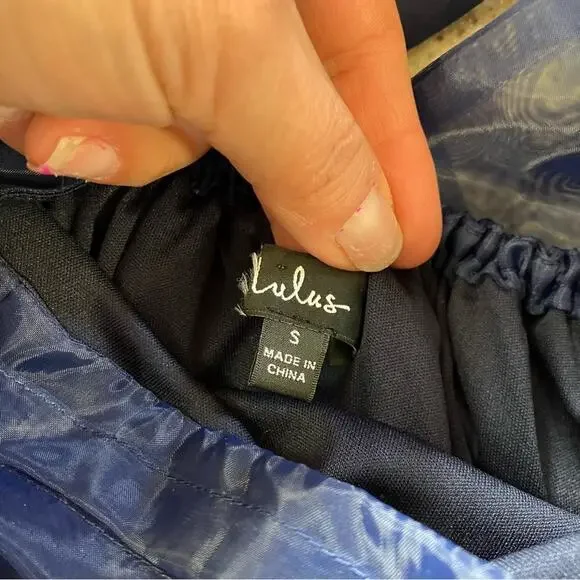 NWOT Lulus Significant Splendor Navy Organza Pleated Puff Sleeve Midi Dr… - Picture 9 of 11